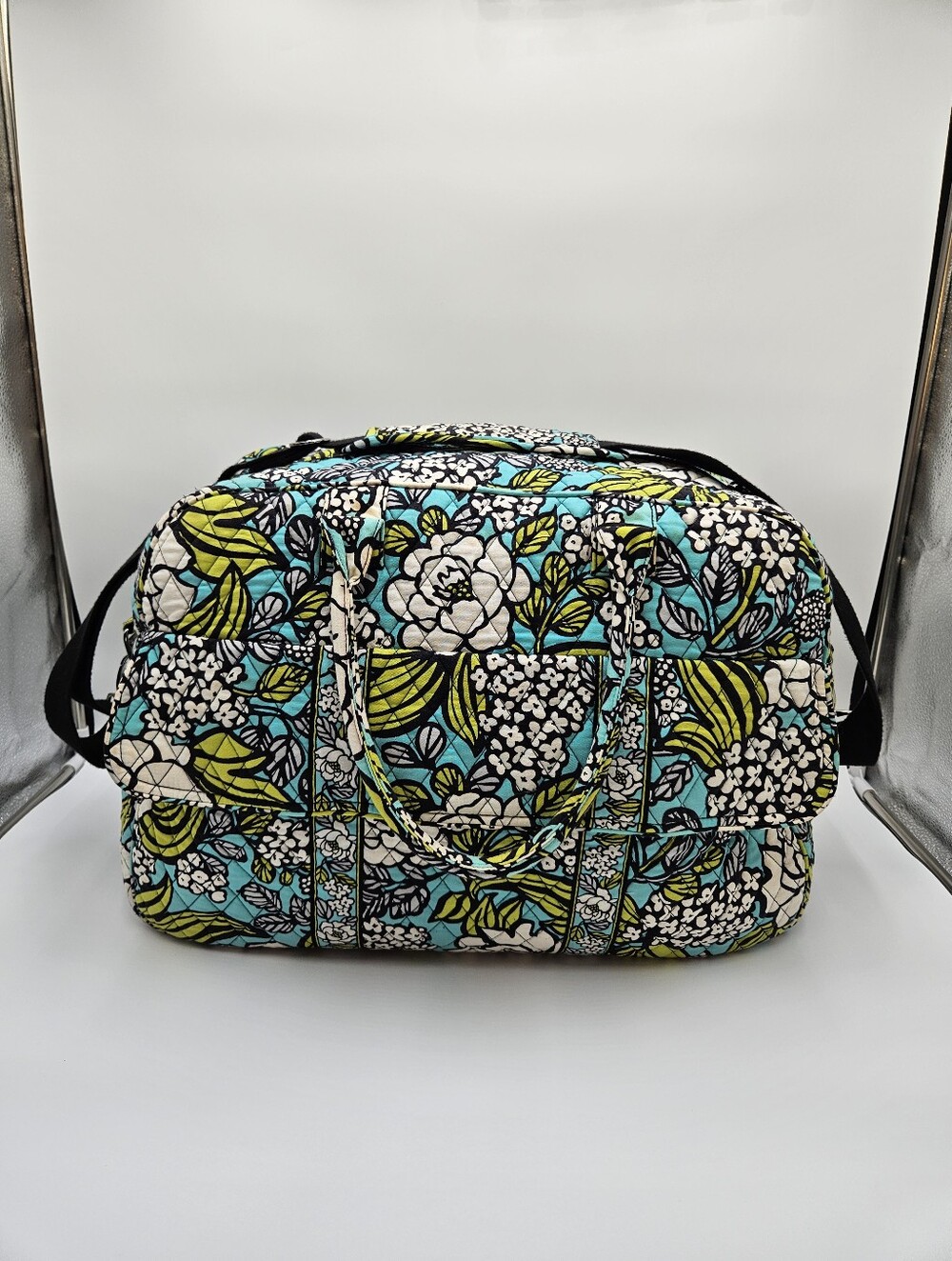 Vera Bradley Quilted Floral Travel Duffel in Teal, White & Lime